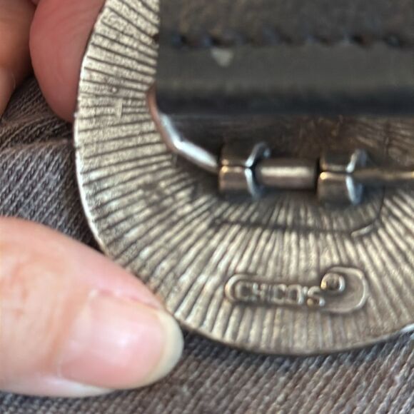 Chico’s black leather belt with hammered silver & rhinestones hook buckle - Picture 9 of 9